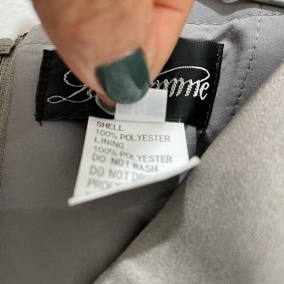 LA FEMME Surplice Off Shoulder Column Gown - Picture 6 of 15